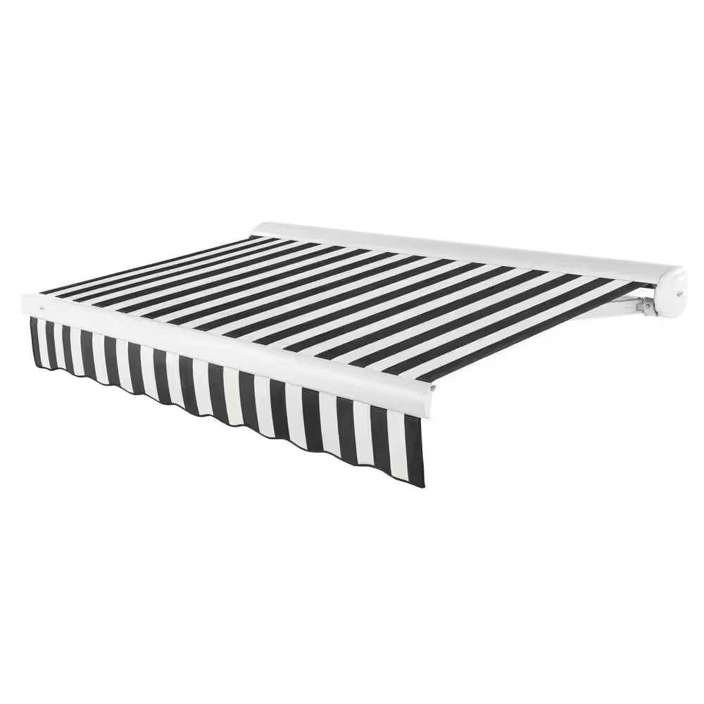 16 Ft. Key West Left Motorized Retractable Awning 192 In. W X 9.38 In. H X 120 In. D Acrylic Fabric in Black/White