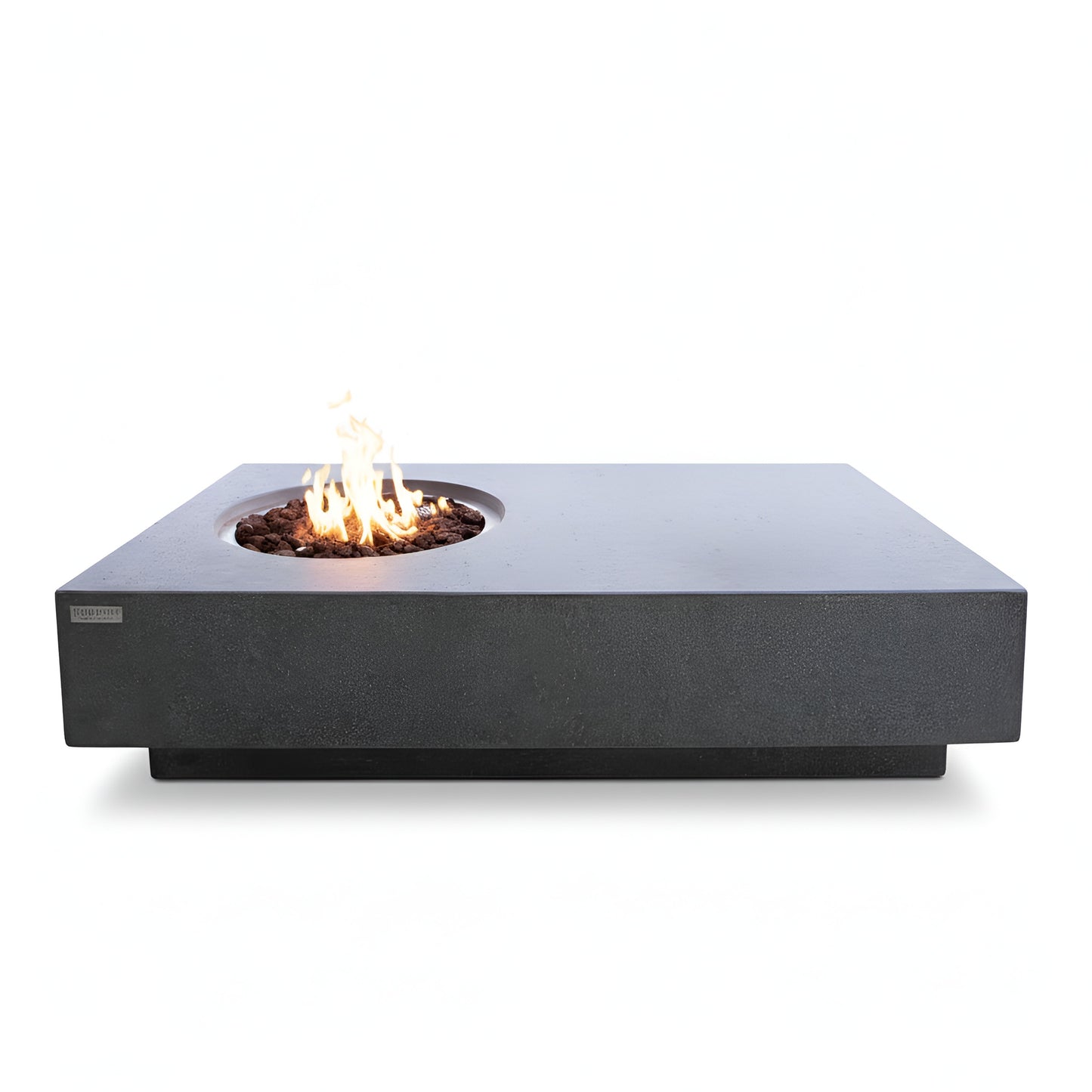 Metropolis 56" x 32" Rectangular Concrete Propane Fire Pit Table – 45,000 BTU Outdoor Fire Table in Grey with Lava Rocks and Cover