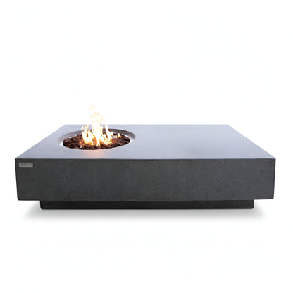 Metropolis 56" x 32" Rectangular Concrete Propane Fire Pit Table – 45,000 BTU Outdoor Fire Table in Grey with Lava Rocks and Cover