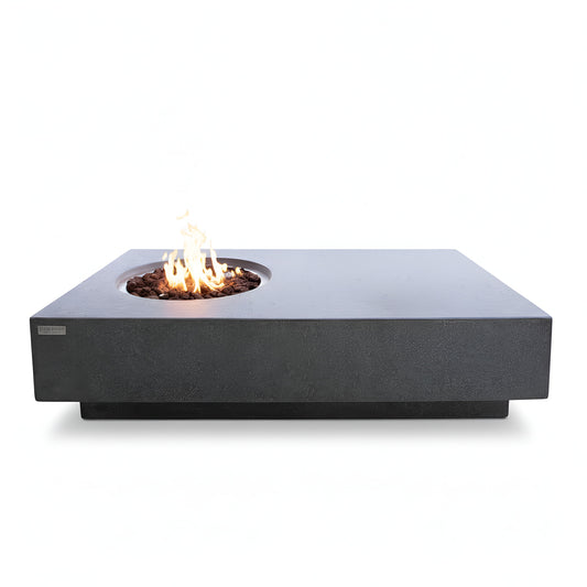 Metropolis 56" x 32" Rectangular Concrete Propane Fire Pit Table – 45,000 BTU Outdoor Fire Table in Grey with Lava Rocks and Cover